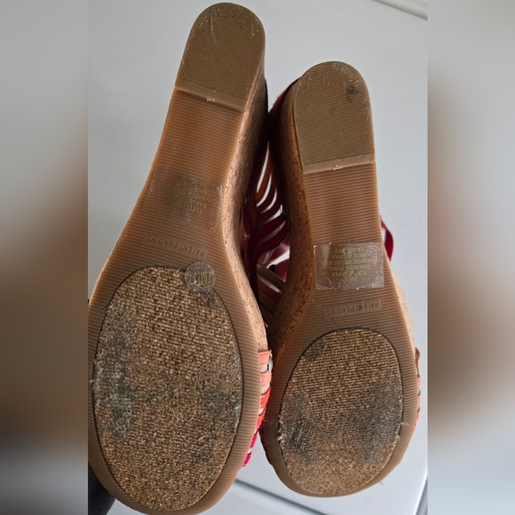 Lucky Brand Cork Wedge Sandals Strappy Boho Slides Size 7.5 8 Multicolor Orange - Picture 8 of 8